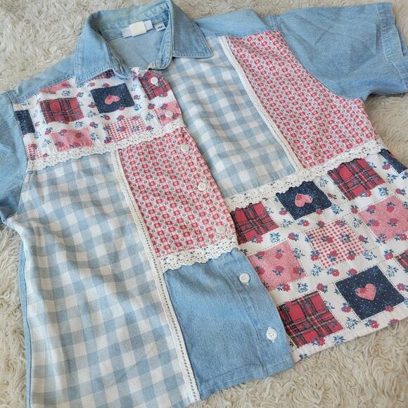 Victoria Jones Woman’s Vintage Floral Patchwork Button Up Top Petite Medium - Picture 2 of 6